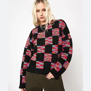 The Ragged Priest Mainframe Multicolor Checkered Crewneck Sweater, size XS